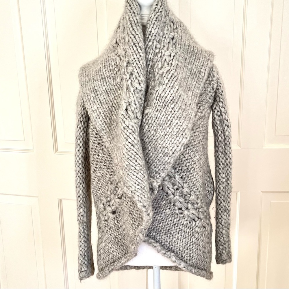 Ermanno Scervino gray mohair chunky knit long cardigan 42